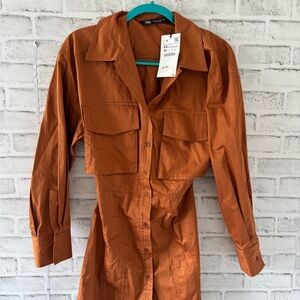 Zara Terracotta Button-Up Shirt dress